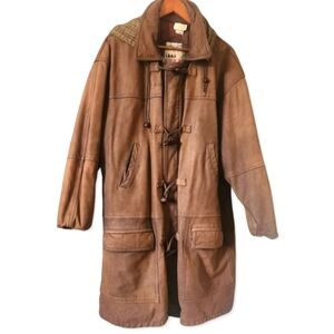 Vintage Genuine Leather Duffle Coat Jacket Men's Medium